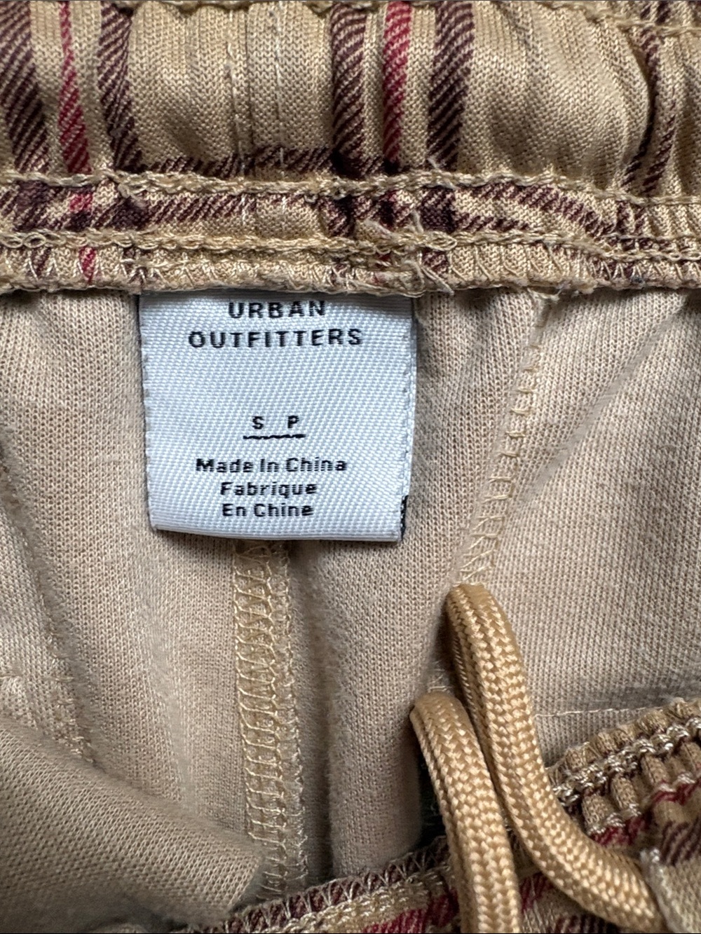 Urban Outfitters Tan Plaid Joggers with White & Burgundy Side Stripes - Picture 3 of 4